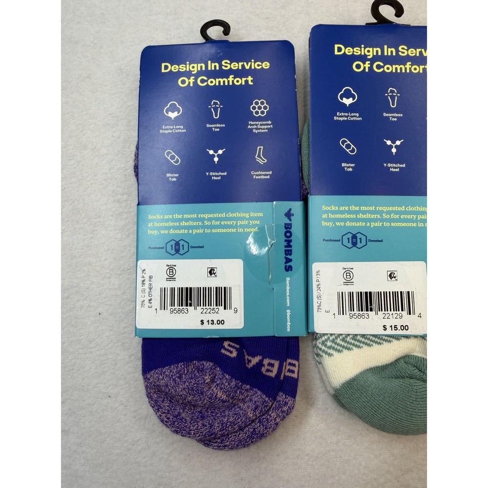 3 Pairs Bombas Marls & Tri-block Ankle Socks Violet Green Women's Small 4-7.5 - Picture 7 of 9